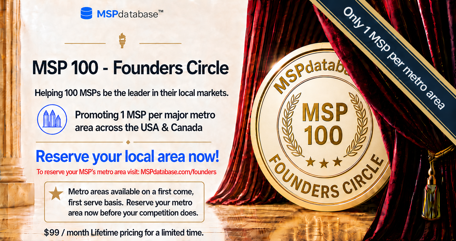 MSP 100 Founders Circle by MSPdatabase - one MSP per metro, reserve your area